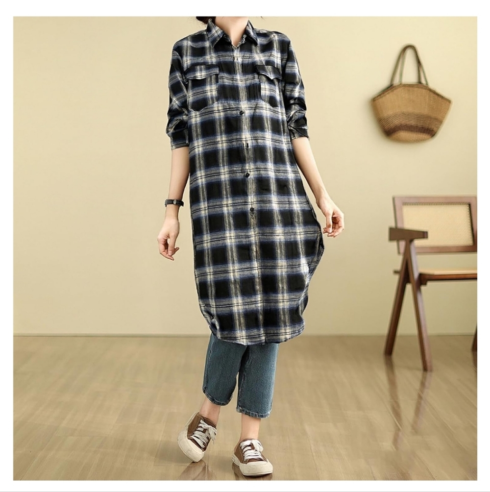 Plaid Long Shirt Dress